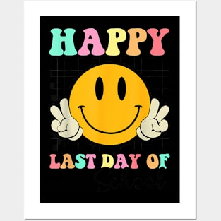 Last Day Of School Groovy Smile Face Teacher Student Posters and Art